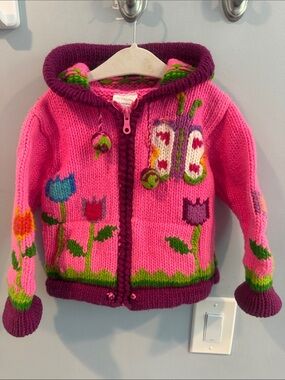 Bright Pink Butterfly & Tulip Hooded Kids Sweater